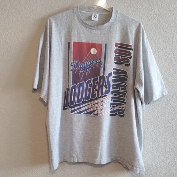 Vintage LOGO 7 Los Angeles Dodger's 1991 Gray Striped Single Stitch T-Shirt XXL - Picture 15 of 15